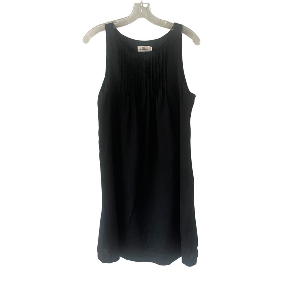 Vineyard Vines Black Linen Pintuck Cisco Swing Dress Sz 8